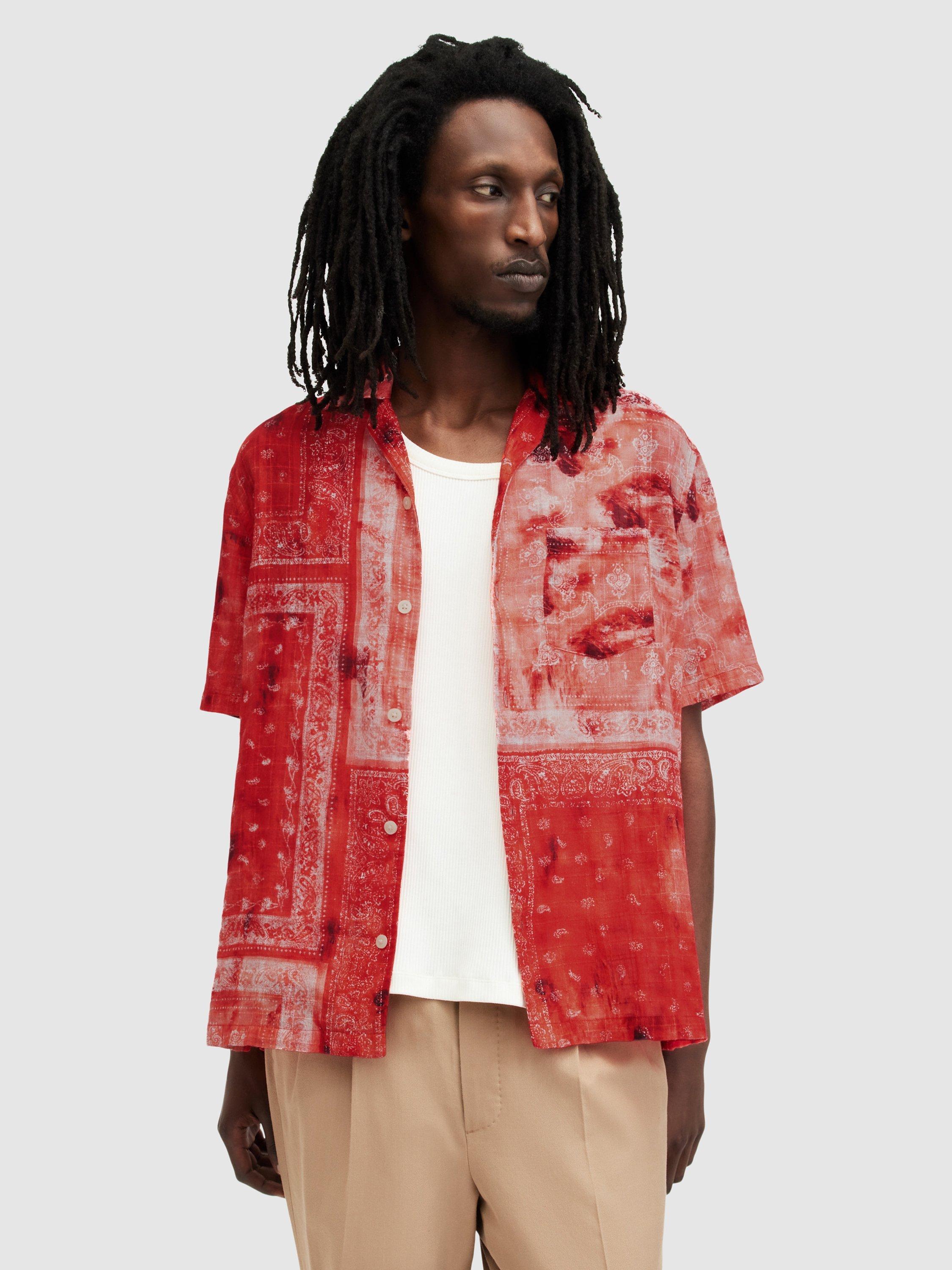 AllSaints Organic Cotton Tijuana Short Sleeve Shirt, Apple Red