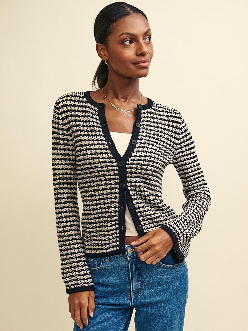 Nobody's Child Textured Stripe Flare Sleeve Shrunken Cardigan, Multi