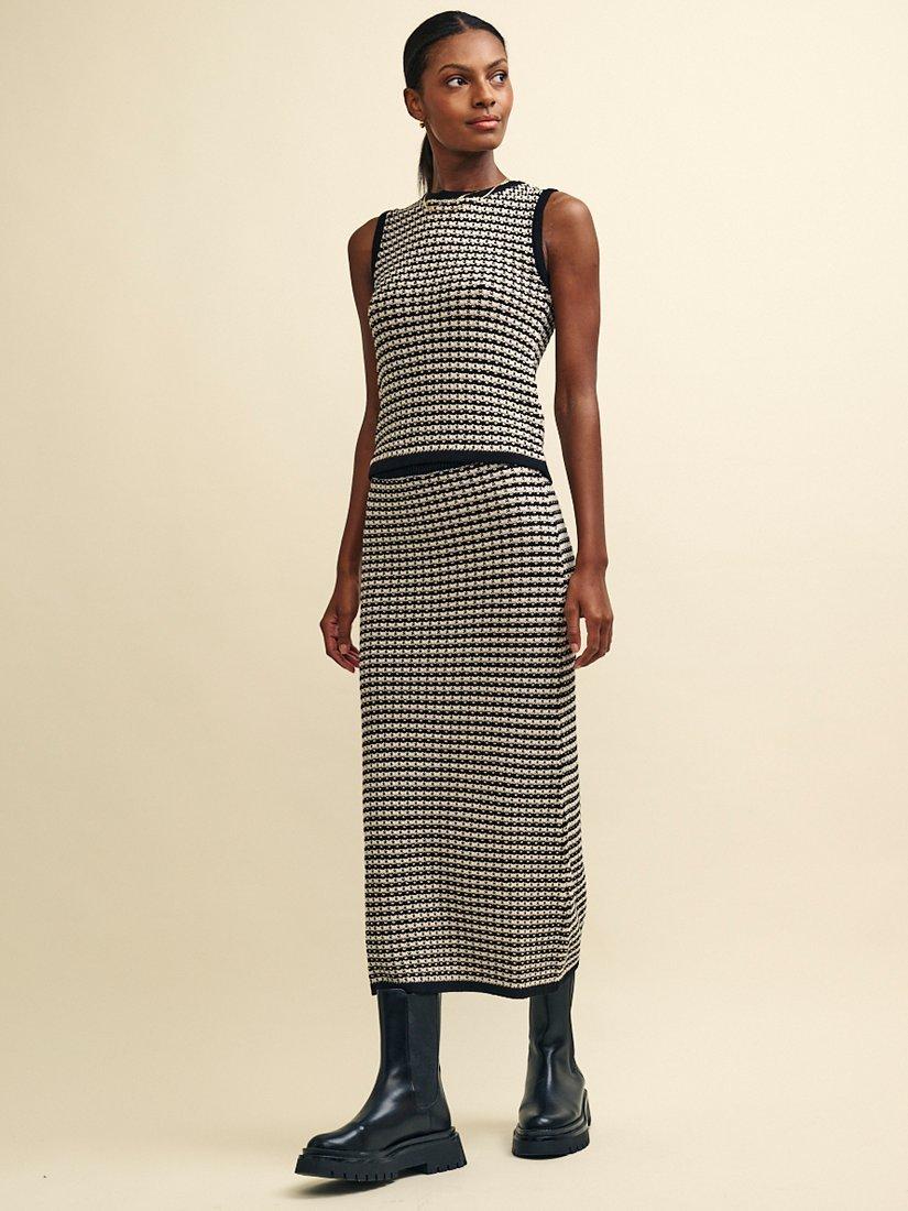 Nobody's Child Textured Stripe Midi Skirt, Black/Cream