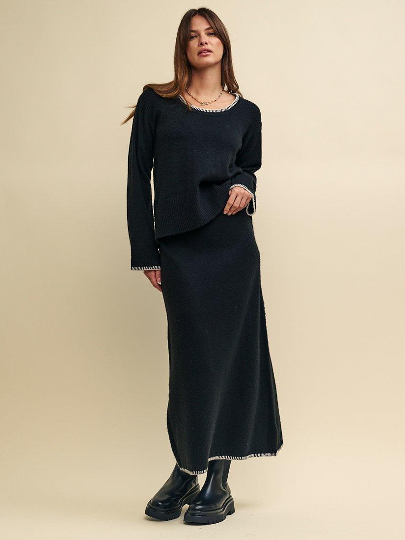 Nobody's Child Whip Stitch Wool Blend Skirt, Black
