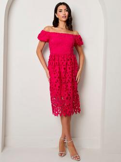 Chi Chi London Lace Bardot Midi Dress, Pink