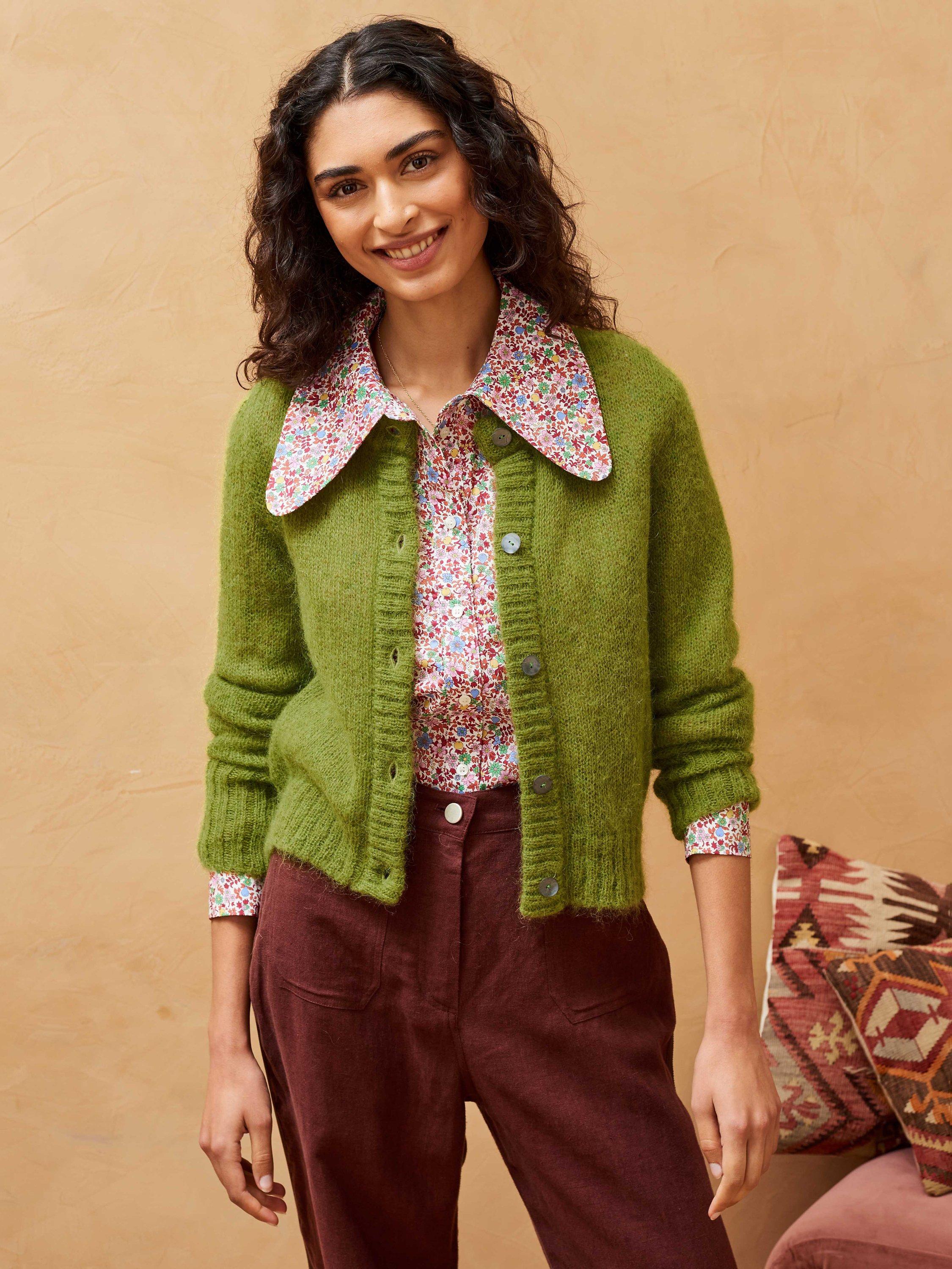 Brora Mohair Wool Blend Cardigan, Fern