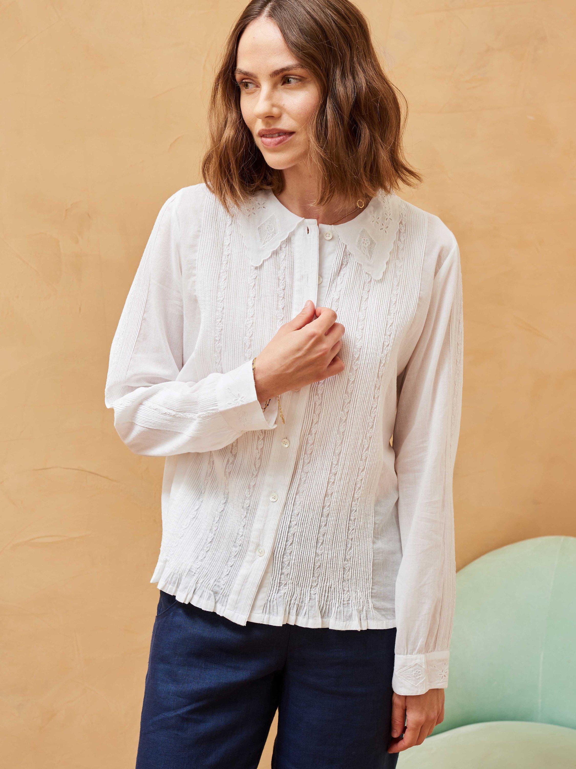 Brora Organic Cotton Fine Pintuck Shirt, White