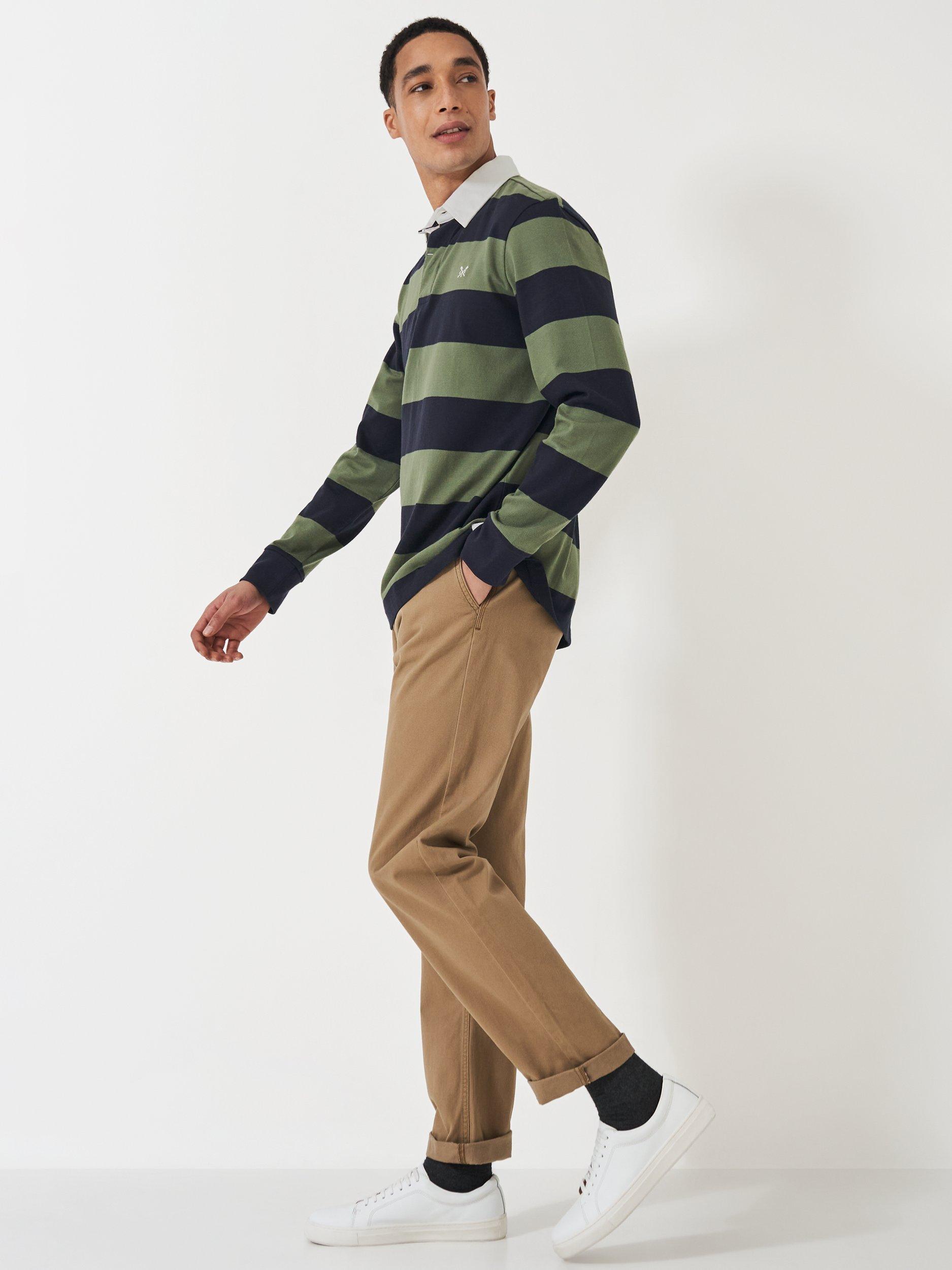 Product image 2 of 6, which shows Crew Clothing Heritage Stripe Rugby Shirt, Olive Green, XXL