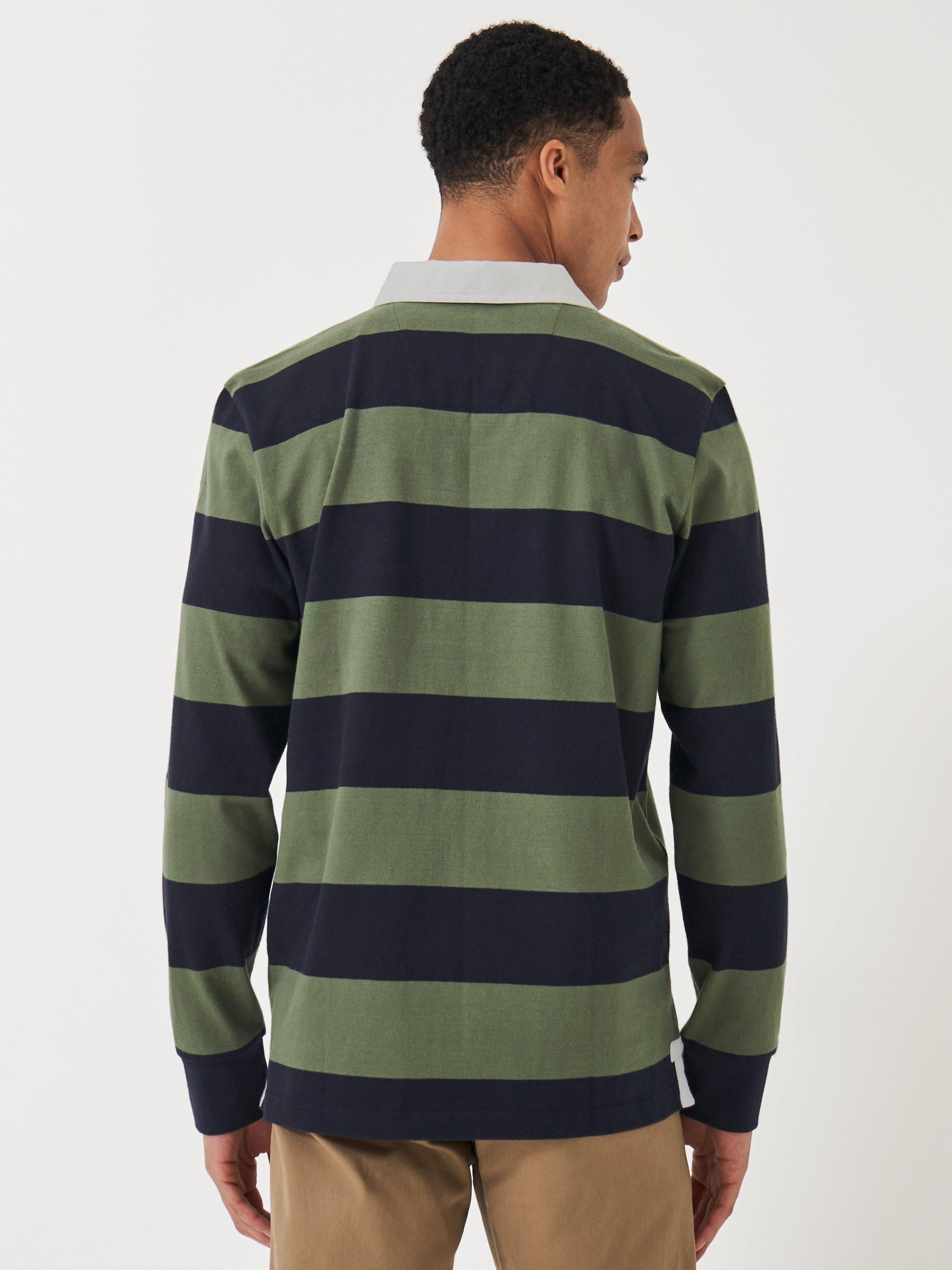 Product image 3 of 6, which shows Crew Clothing Heritage Stripe Rugby Shirt, Olive Green, XXL