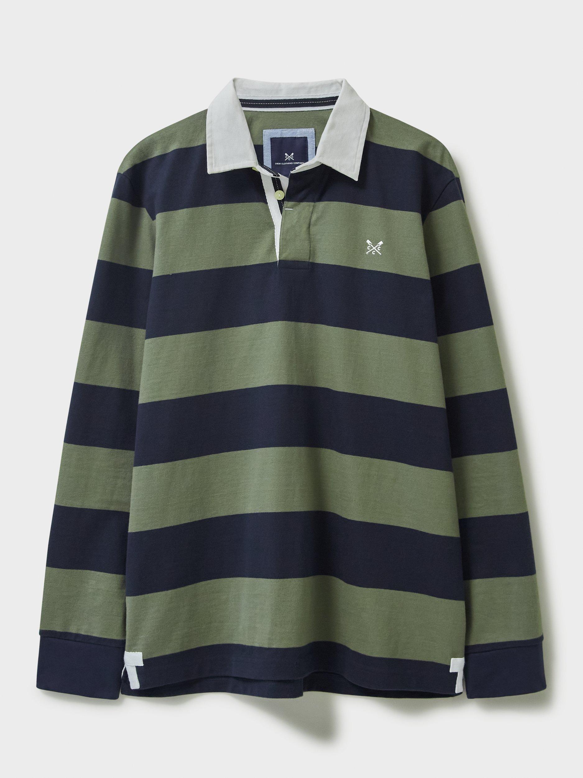 Product image 5 of 6, which shows Crew Clothing Heritage Stripe Rugby Shirt, Olive Green, XXL