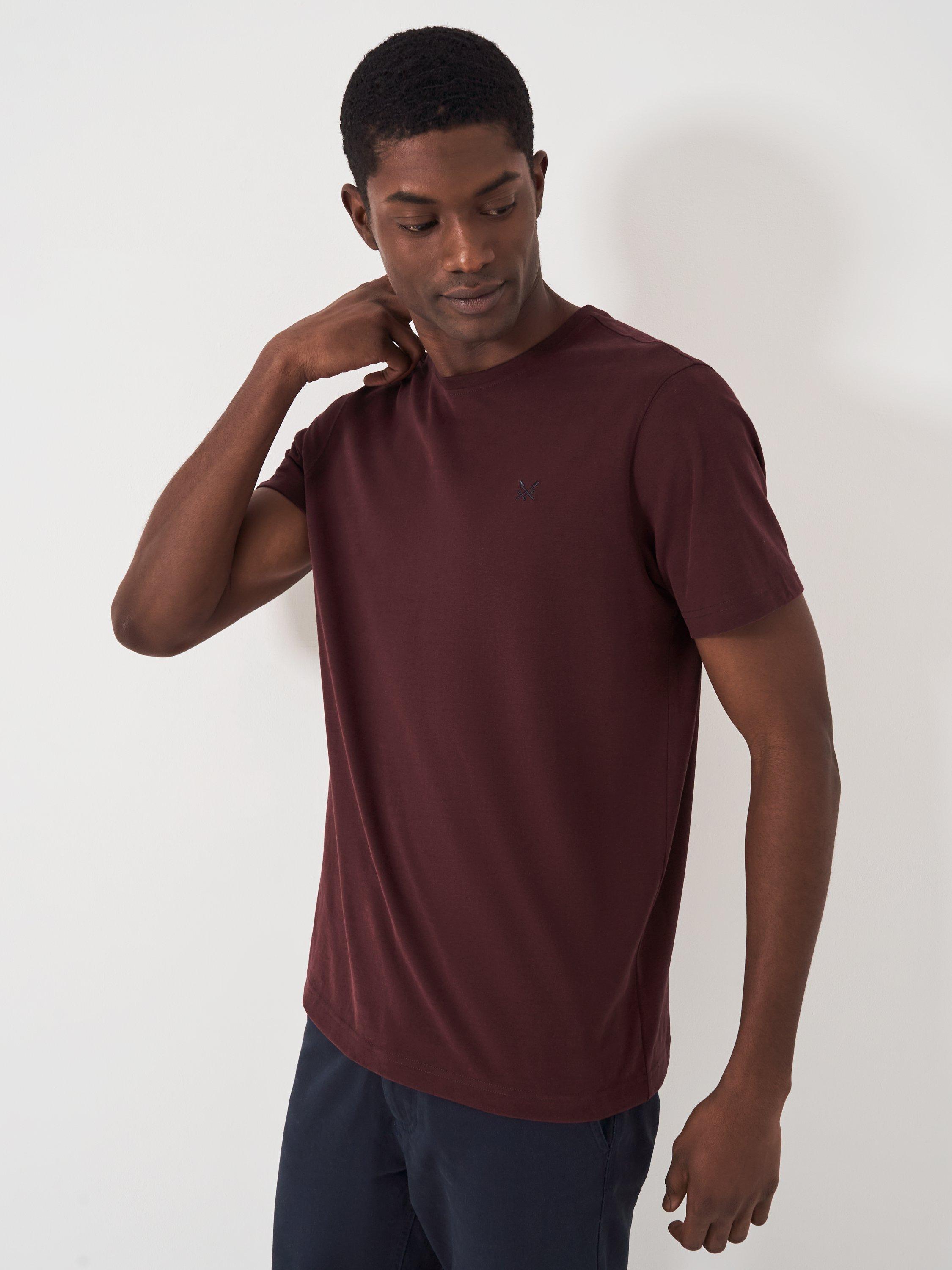 Product image 1 of 5, which shows Crew Clothing Crew Neck T-Shirt, Burgundy, XS