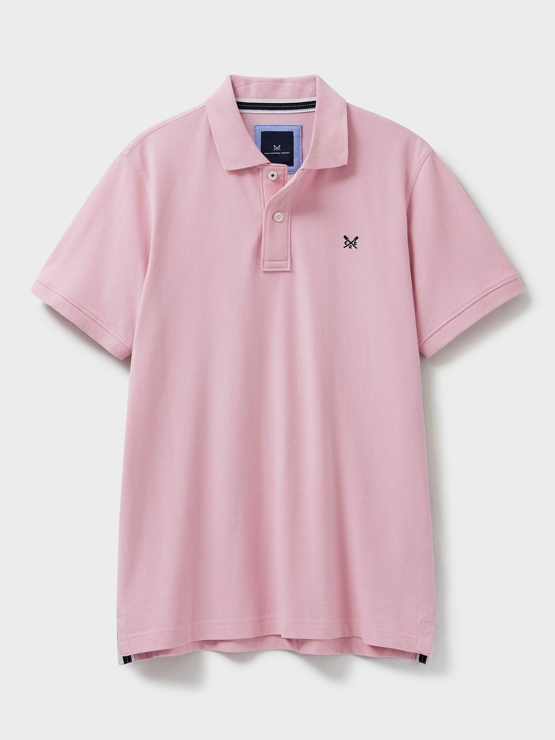 Product image 4 of 5, which shows Crew Clothing Classic Pique Cotton Polo Shirt, Pastel Pink, XS