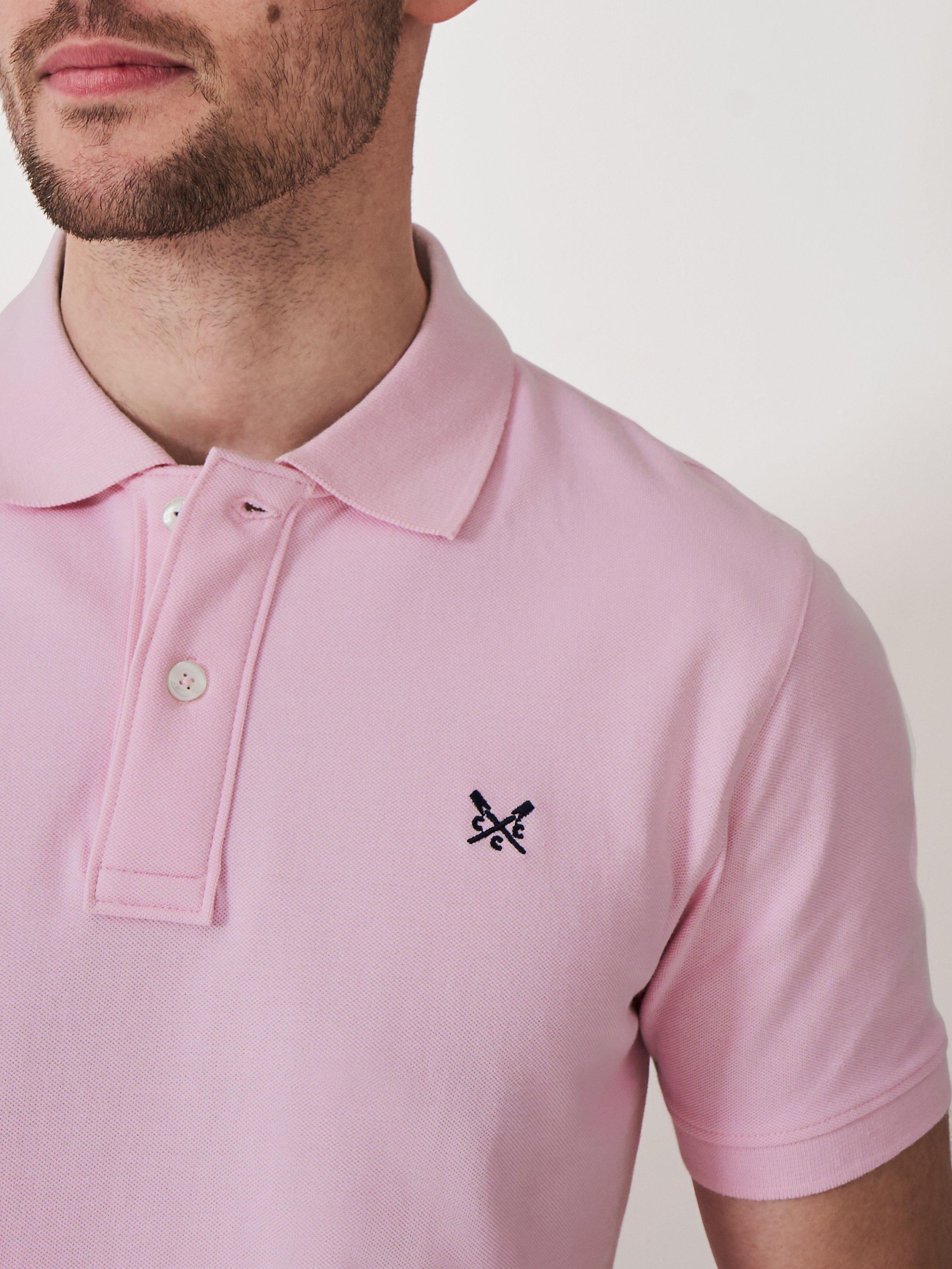 Product image 5 of 5, which shows Crew Clothing Classic Pique Cotton Polo Shirt, Pastel Pink, XS