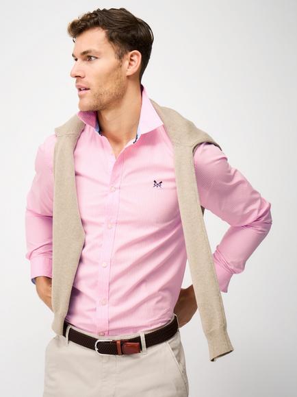 Crew Clothing Cotton Regular Fit Micro Stripe Shirt, Pastel Pink