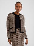 Hobbs Perrie Link Print Knitted Jacket, Black/Camel