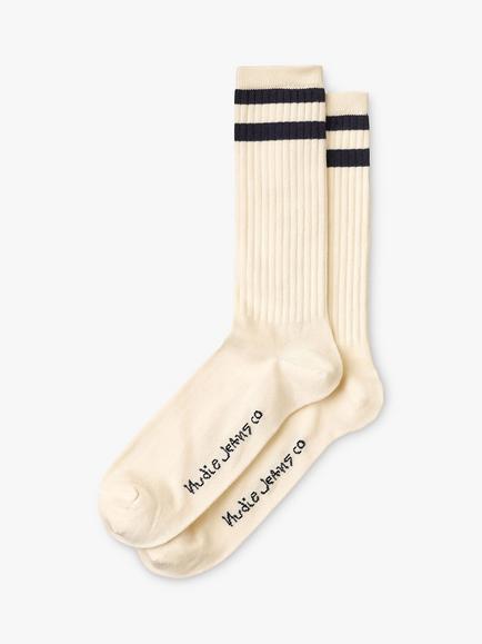 Nudie Jeans Amundsson Socks, Single Pack, White/Navy, White/Navy