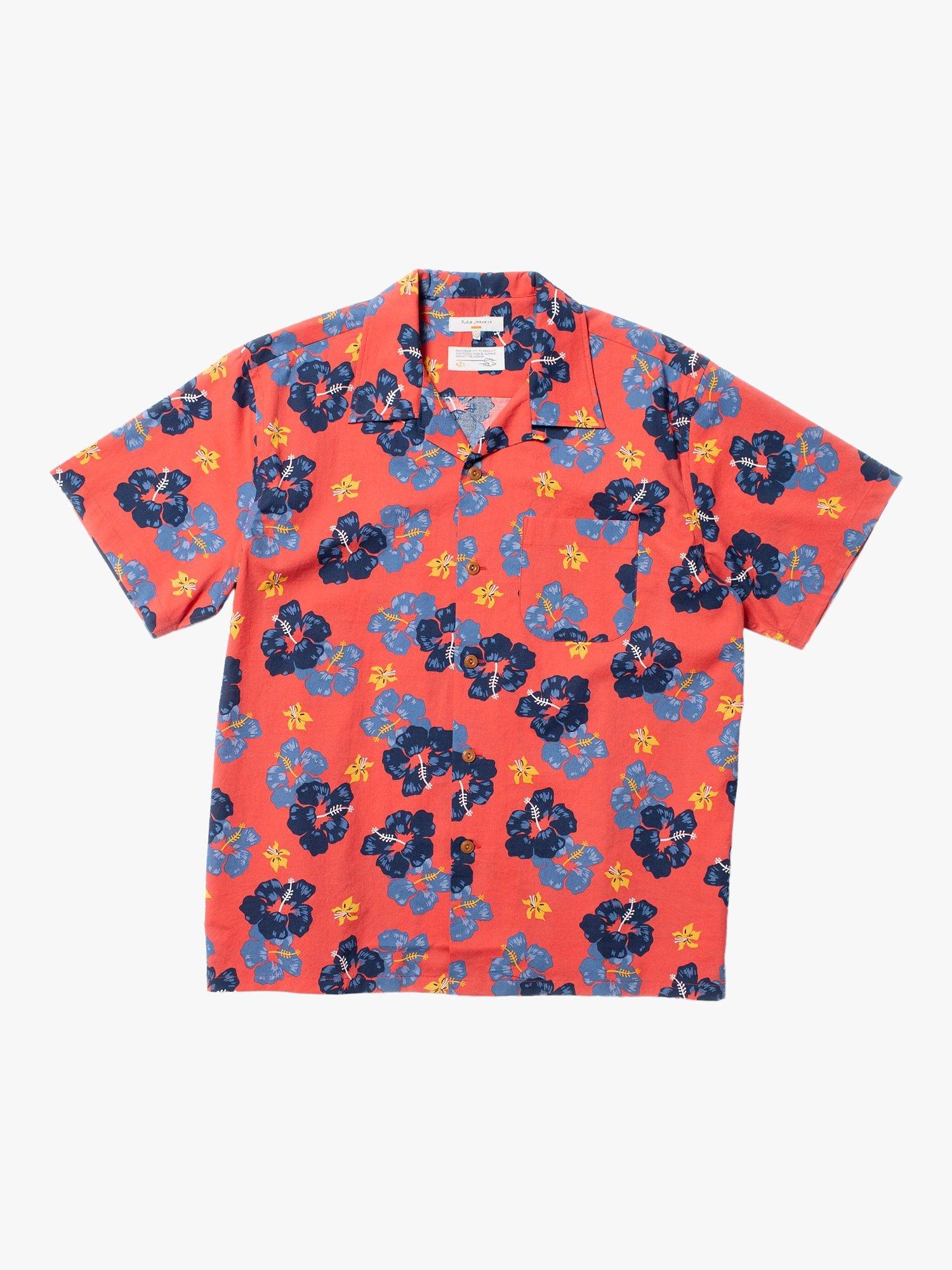 Nudie Jeans Arthur Flower Shirt, Red/Multi