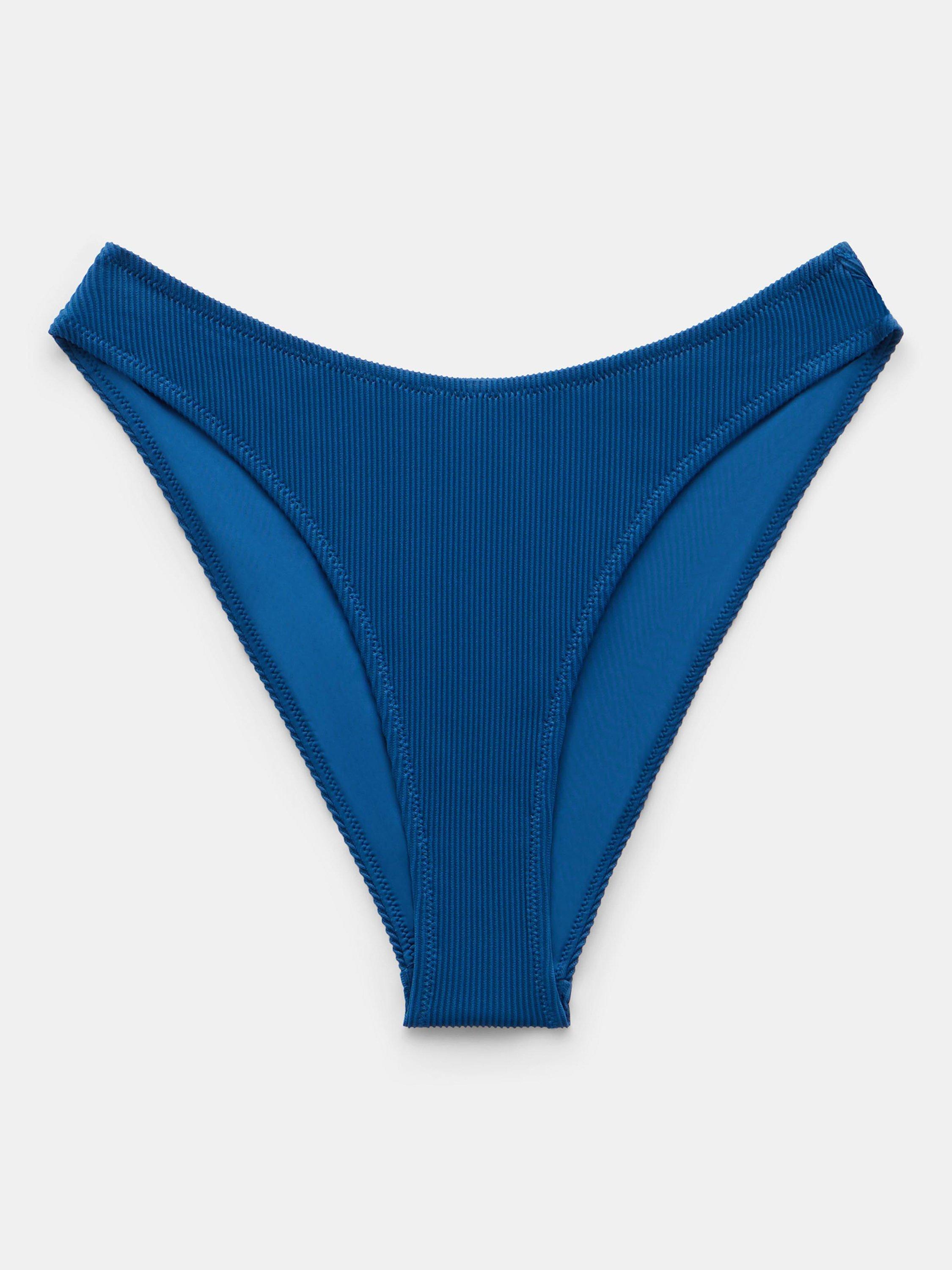 HUSH Heidi High Leg Ribbed Bikini Bottoms, Petrol, 4