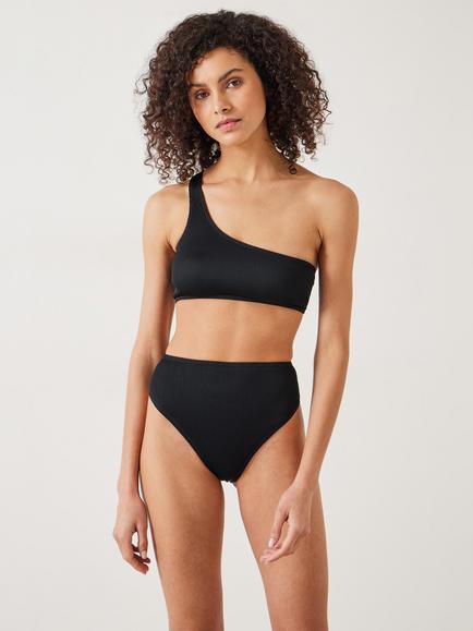 HUSH Harper Ribbed High Waist Bikini Bottoms, Black