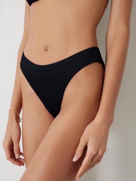 HUSH Heidi High Leg Ribbed Bikini Bottoms - view 2, Black