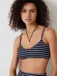 HUSH Cassidy Stripe Ribbed Bikini Top, Navy/White