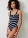 HUSH Lola Stripe Ribbed Swimsuit, Navy/White