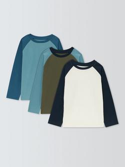 John Lewis Kids' Raglan Sleeve Jersey Tops, Pack of 3, Multi, Multi