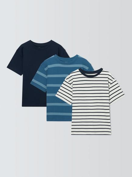 John Lewis Kids' Plain/Stripe T-Shirts, Pack of 3, Multi, Multi