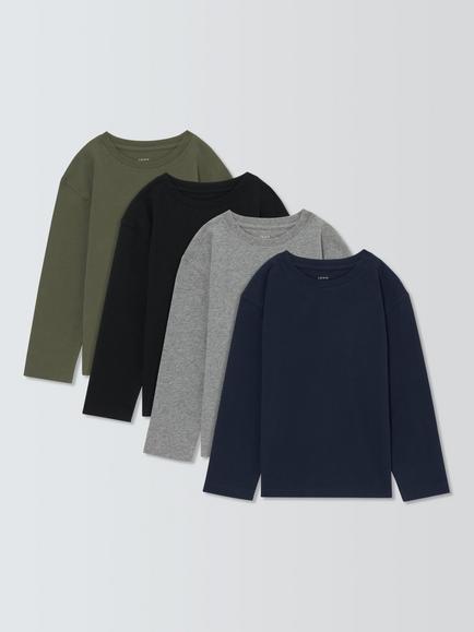 John Lewis Kids' Long Sleeved Solid Colour T-Shirts, Pack of 4, Multi, Multi