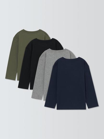 John Lewis Kids' Long Sleeved Solid Colour T-Shirts, Pack of 4, Multi - view 2, Multi