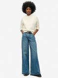 Superdry Raw Hem Wide Leg Flare Jeans, Phoenix Pale Blue