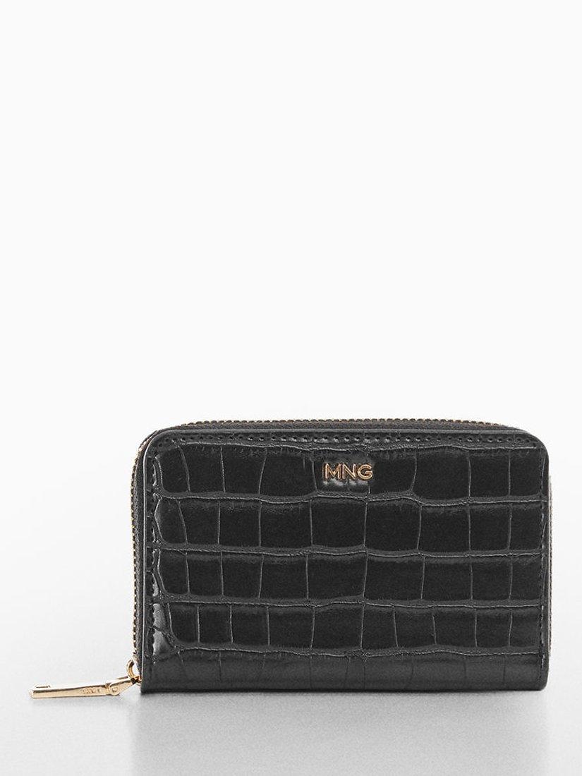 Mango Leonor Croc Effect Purse, Black