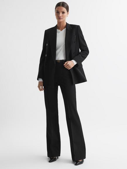 Reiss Petite Claude Flared Trousers, Black