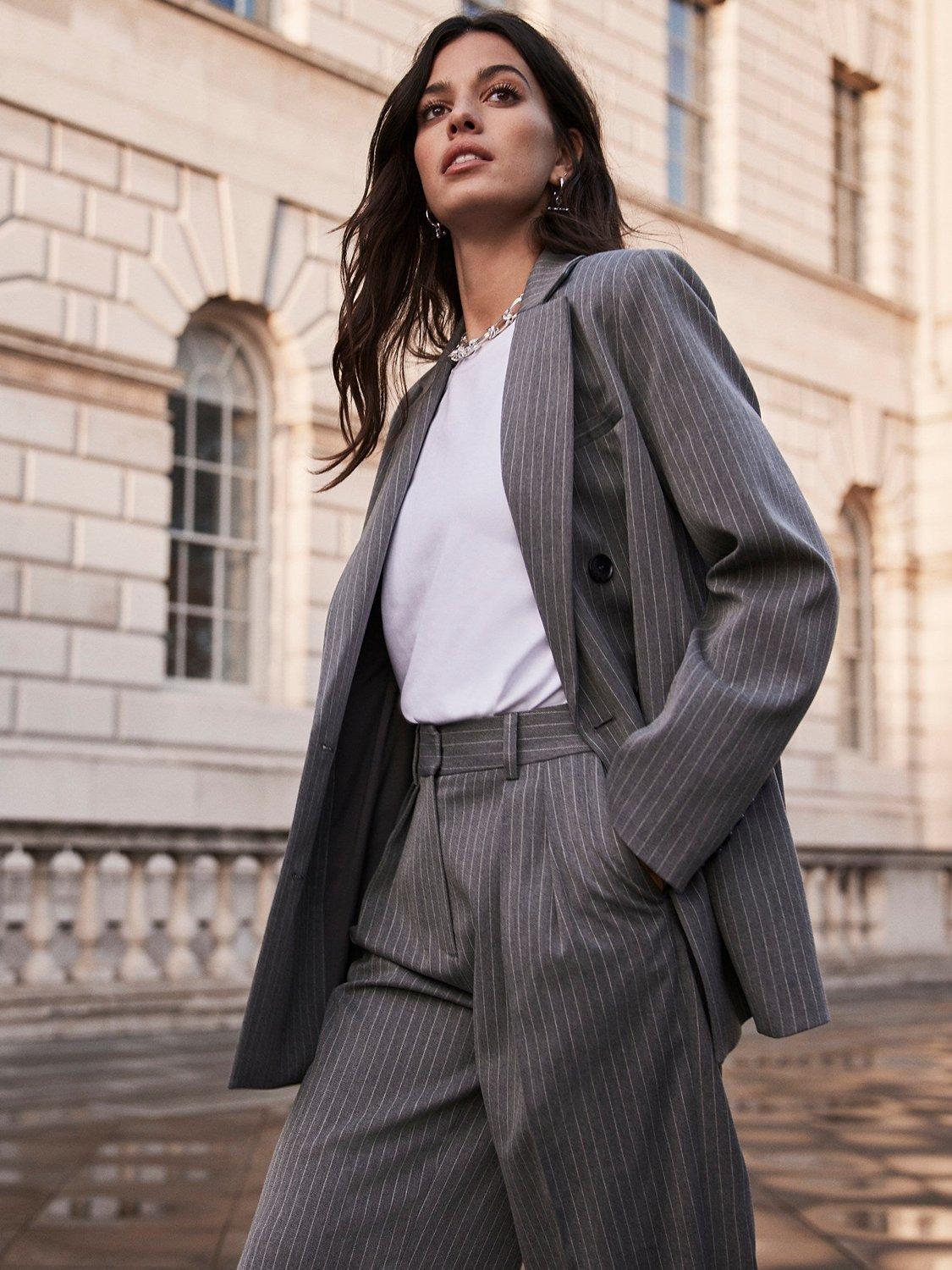 Mint Velvet Pinstripe Blazer, Grey/Multi