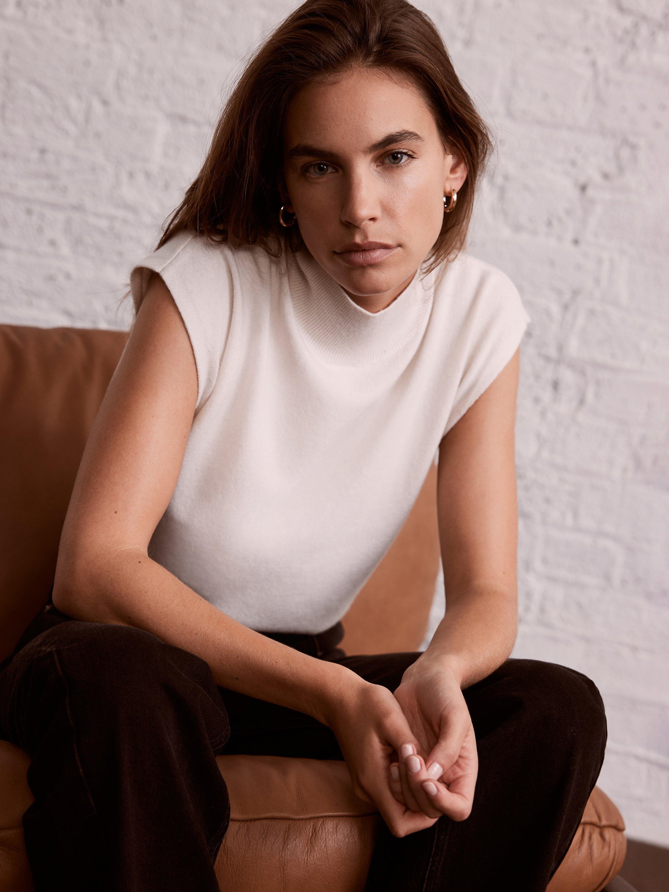 Product image 4 of 6, which shows Mint Velvet Cashmere Blend Top, Natural Cream, XS