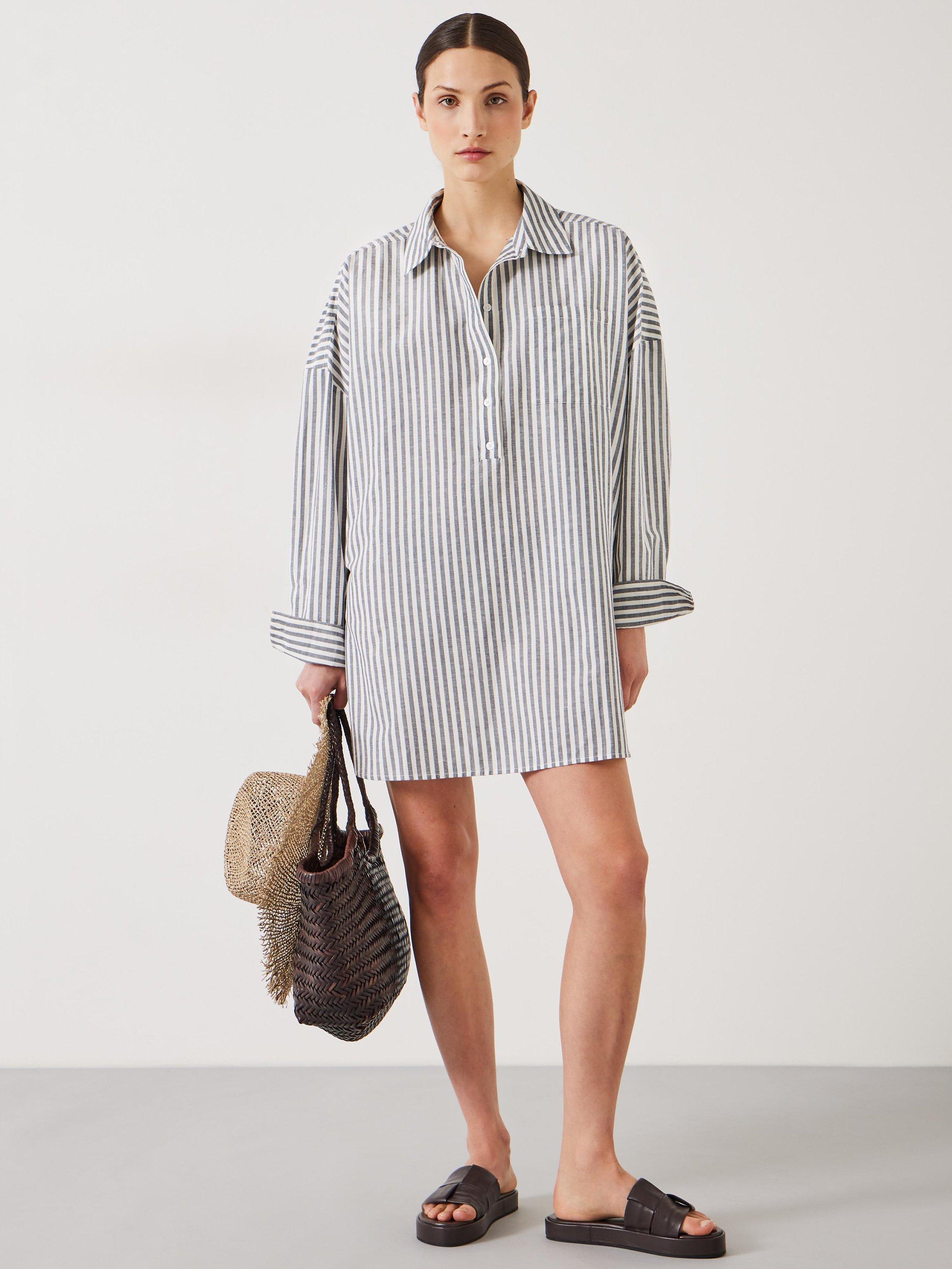 HUSH Skye Beach Shirt Dress, Navy/White
