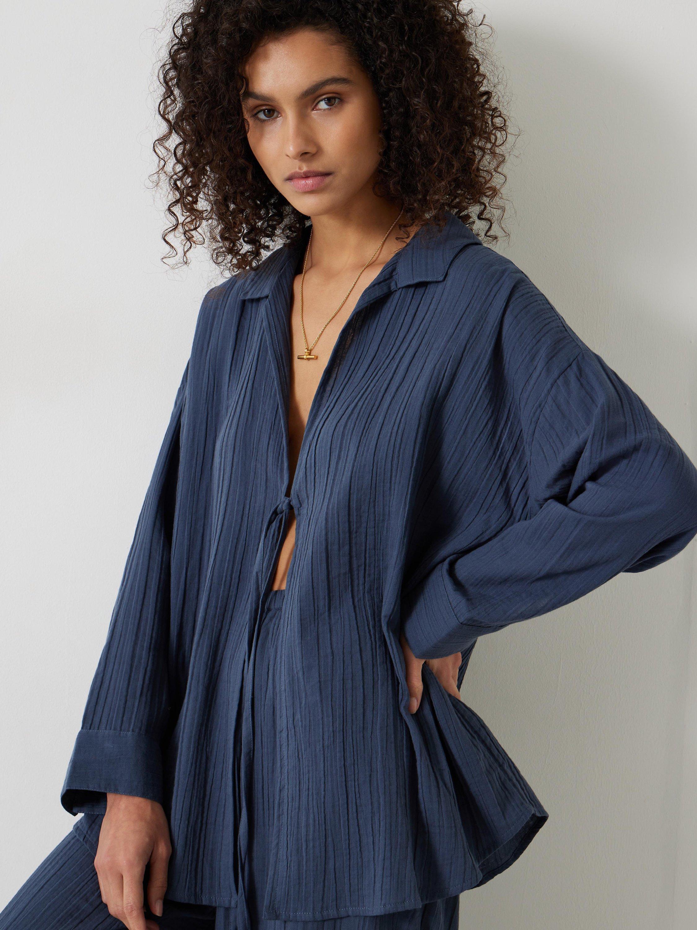 HUSH Elodie Tie Front Beach Shirt, Petrol