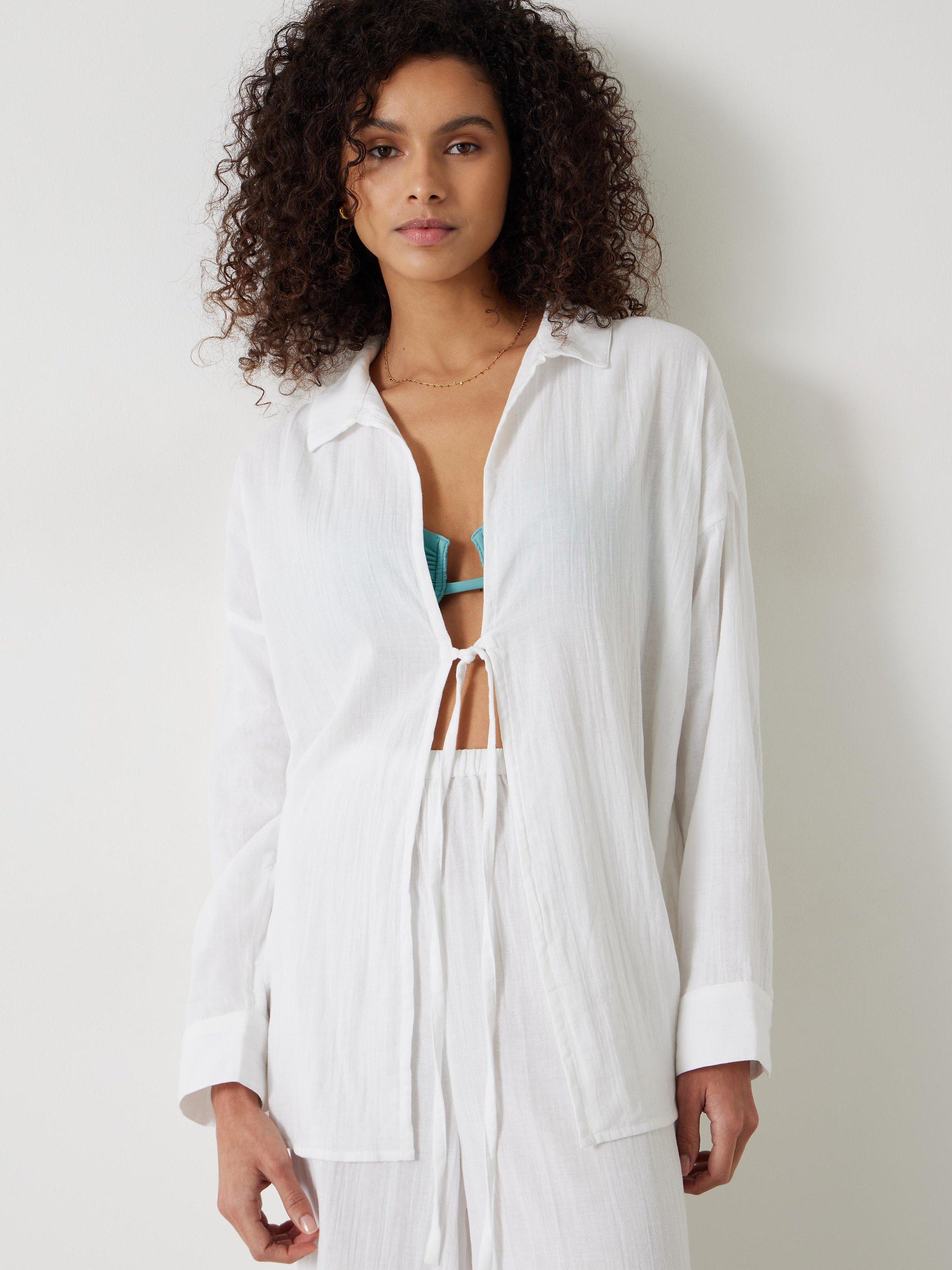 HUSH Elodie Tie Front Beach Shirt, White