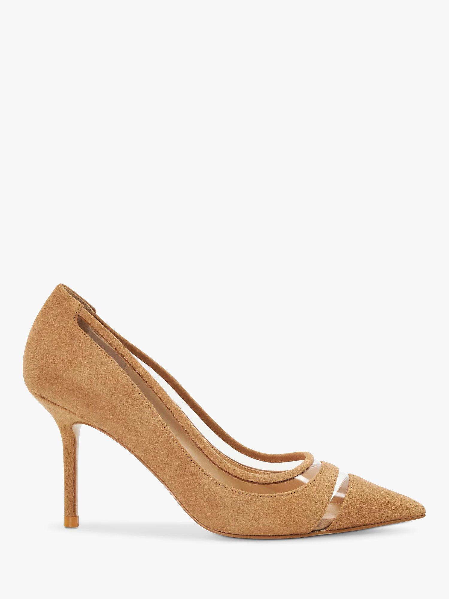 Dune Aurelia Vinyl Panel Suede Court Shoes Camel