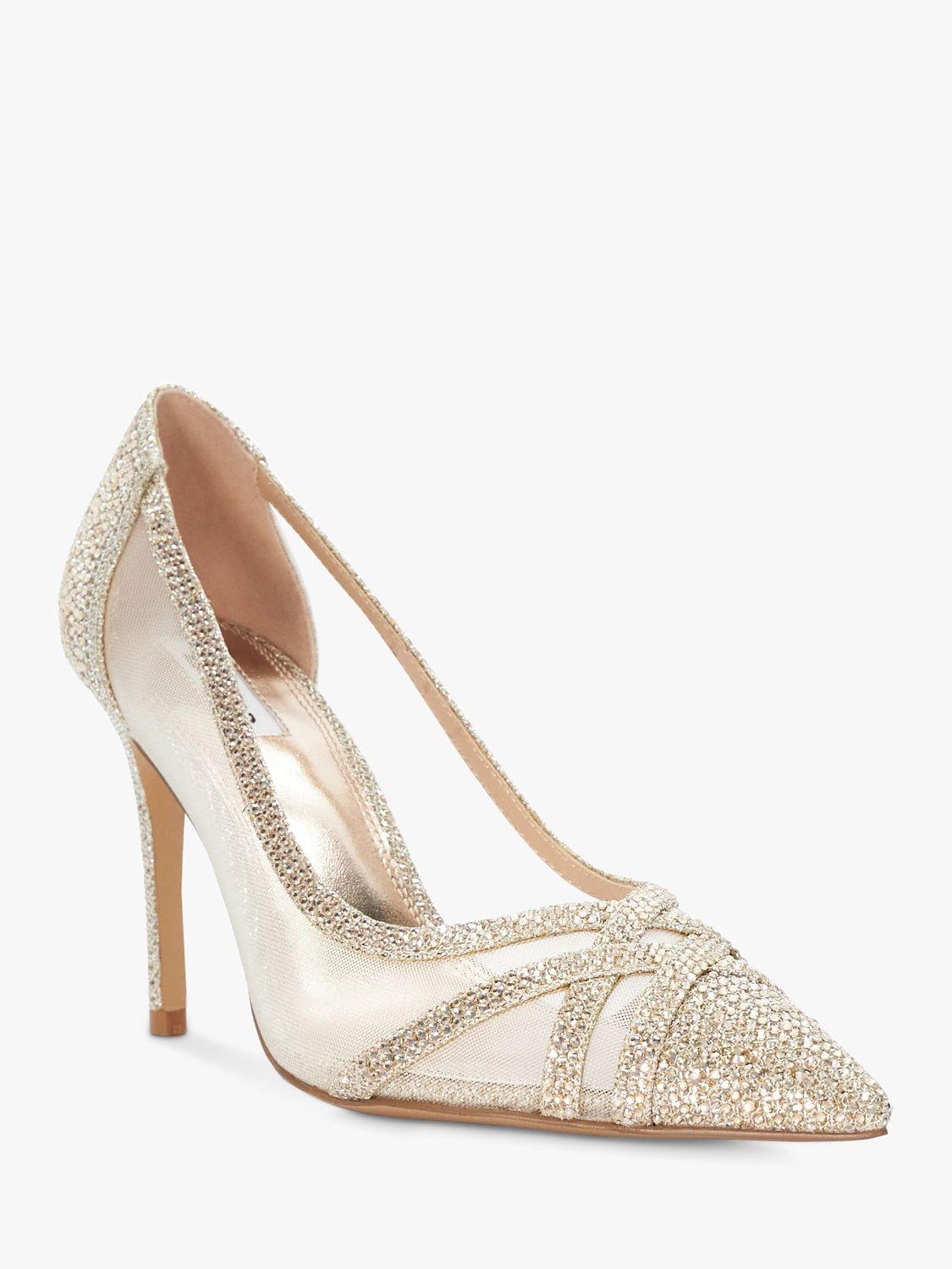 Dune Bridged Embellished Court Shoes Gold