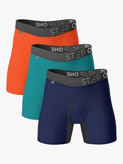 Step One Bamboo Boxer Briefs With Fly, Pack of 3, Navy/Green/Orange