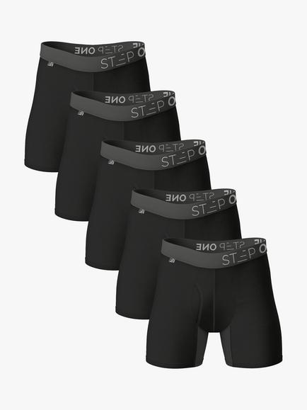 Step One Bamboo Boxer Briefs With Fly, Pack of 5, Black Currants