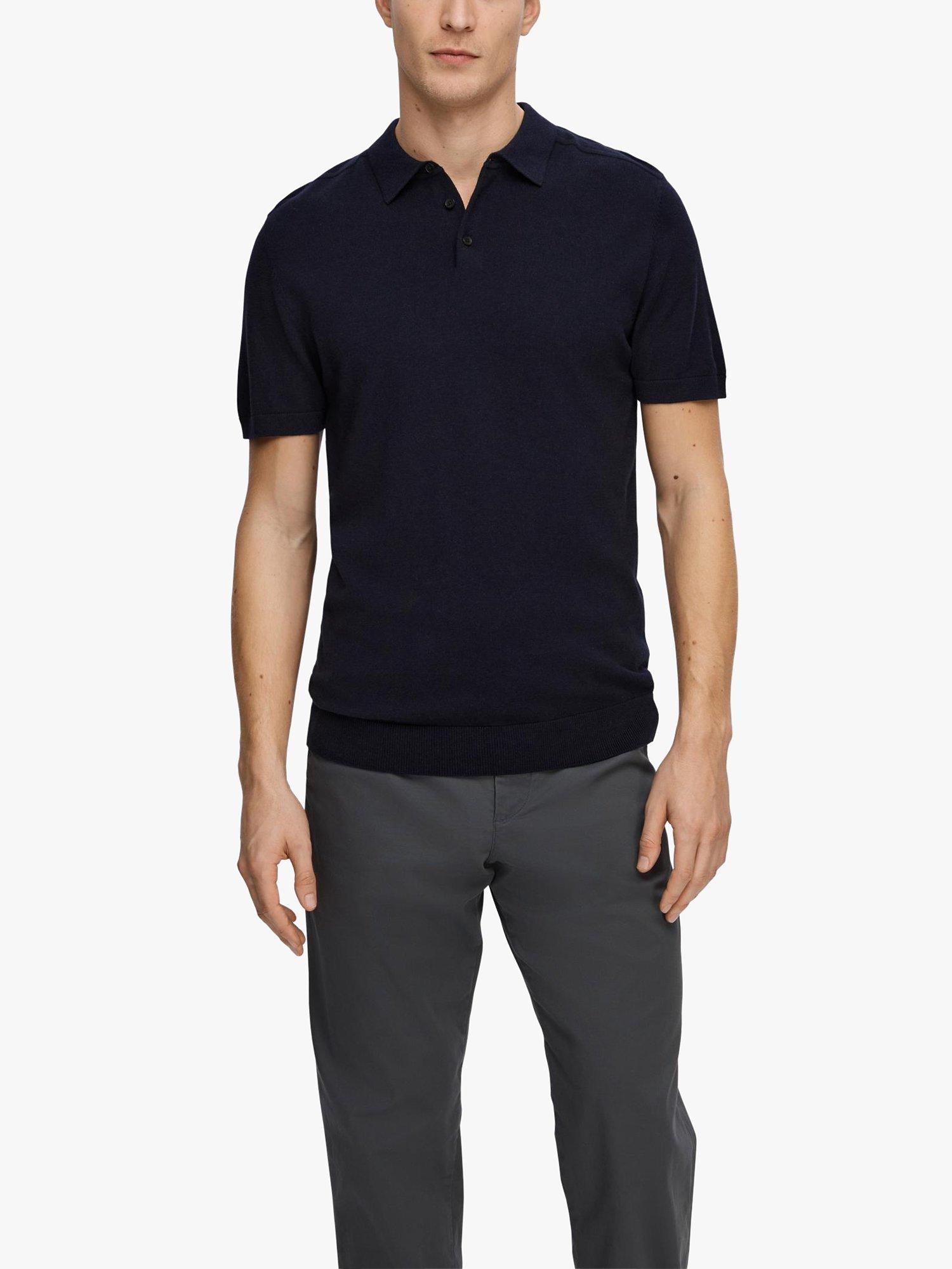 Product image 1 of 6, which shows Selected Short Sleeve Knit Polo Shirt, Navy, XL