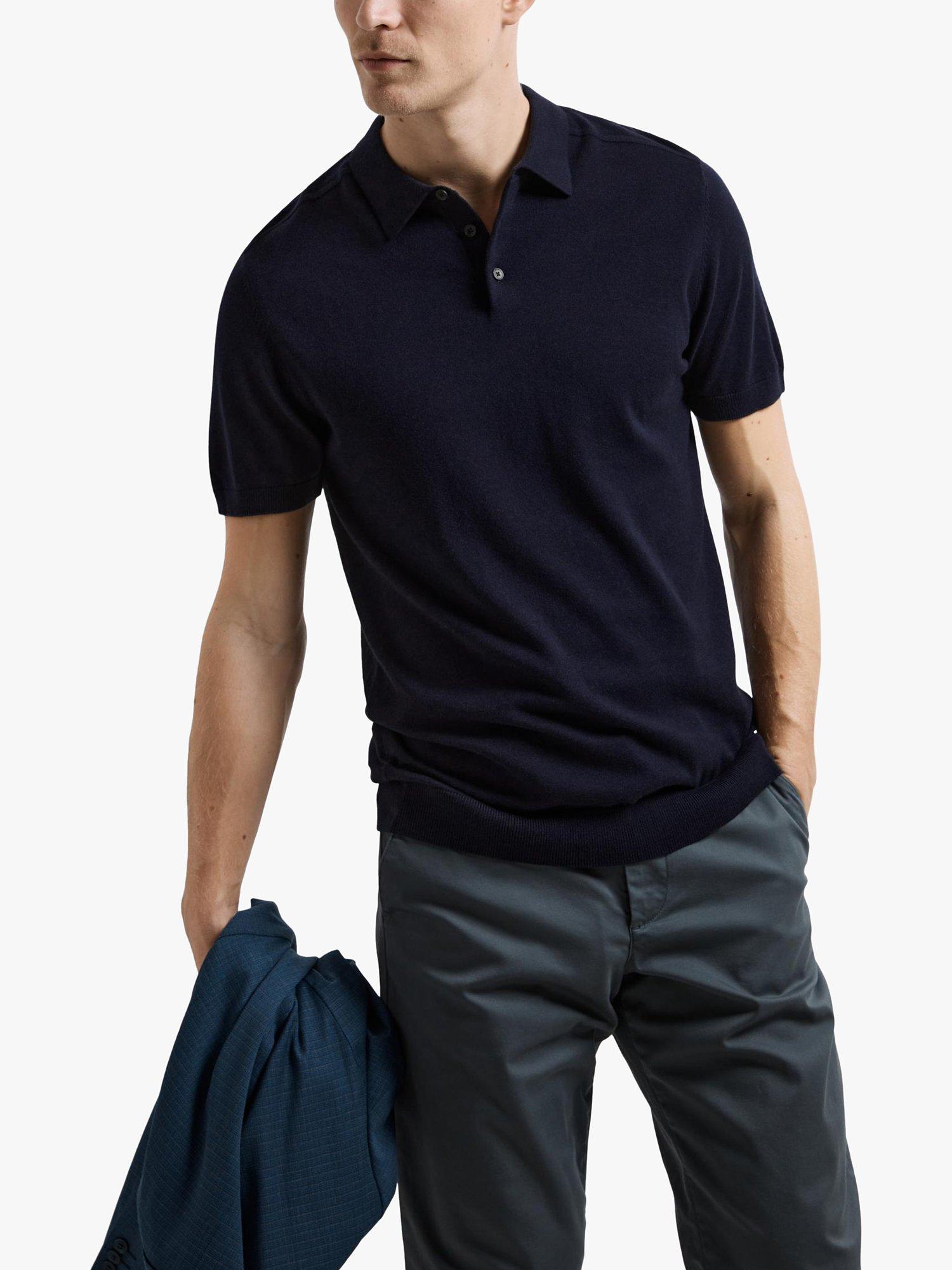 Product image 3 of 6, which shows Selected Short Sleeve Knit Polo Shirt, Navy, XL
