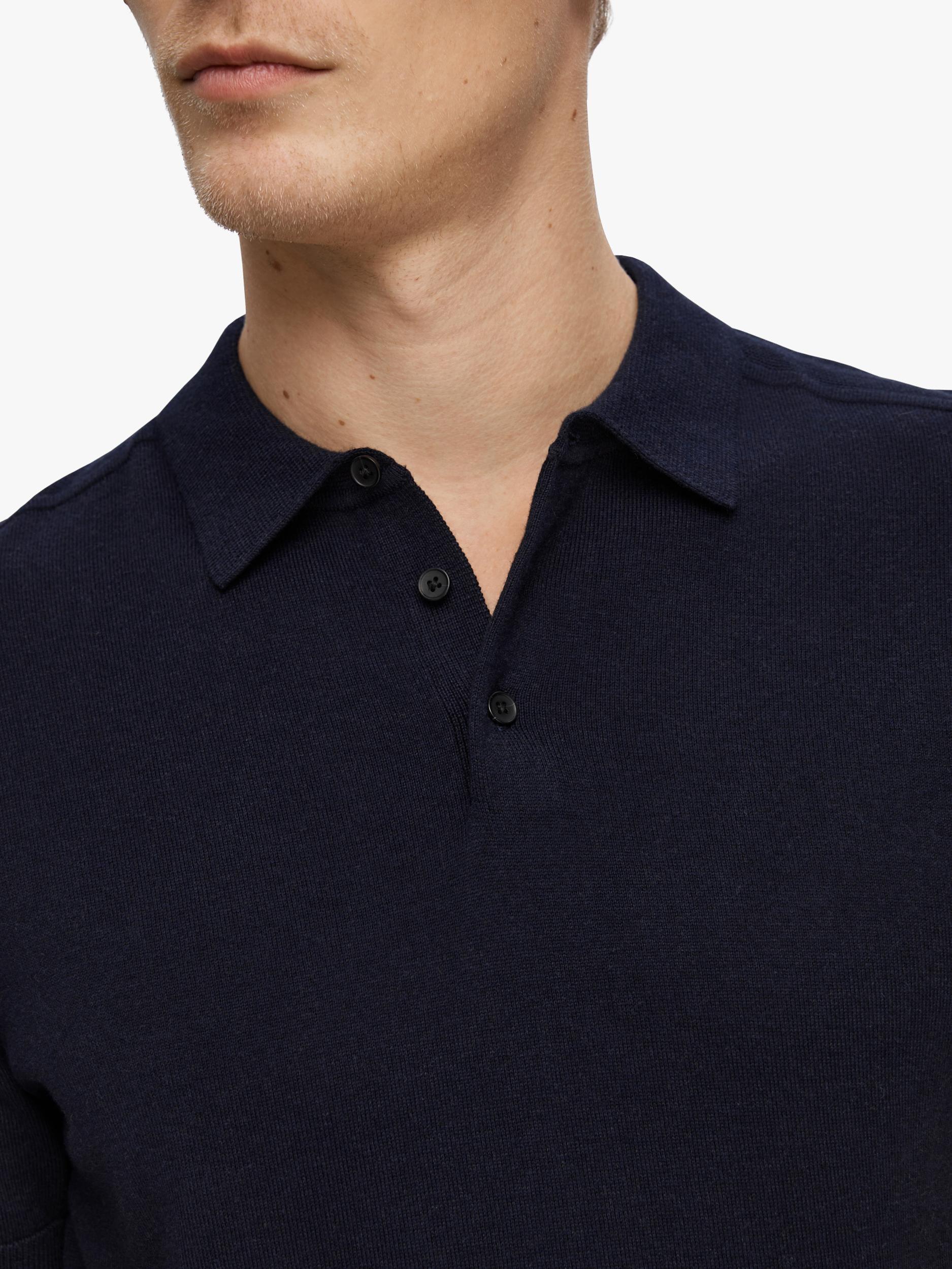 Product image 4 of 6, which shows Selected Short Sleeve Knit Polo Shirt, Navy, XL