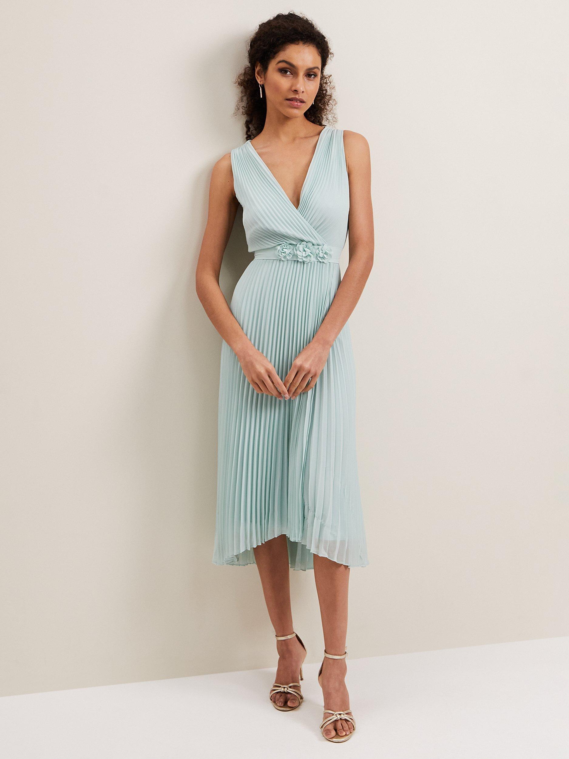 Phase Eight Cressida Pleated Midi Dress, Pale Blue, 6