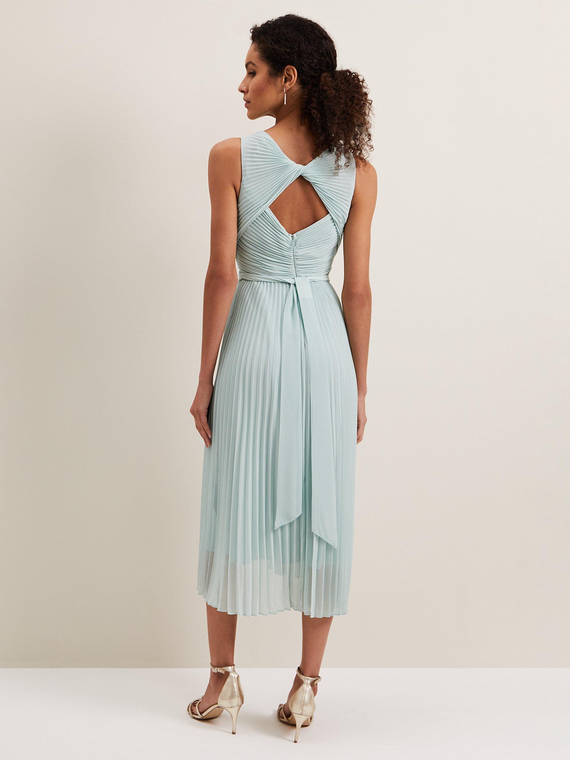 Phase Eight Cressida Pleated Midi Dress, Pale Blue, 6