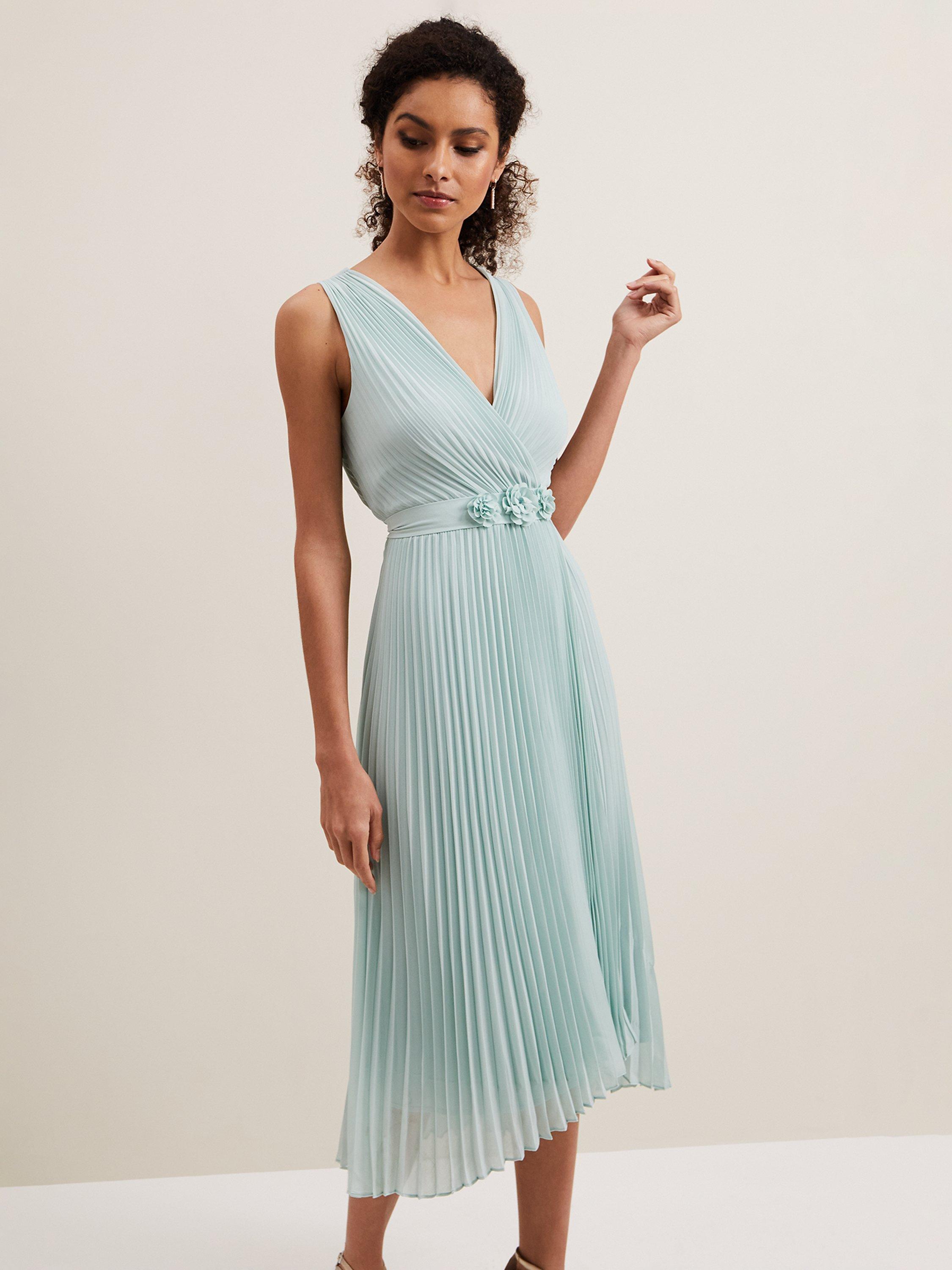 Phase Eight Cressida Pleated Midi Dress, Pale Blue, 6
