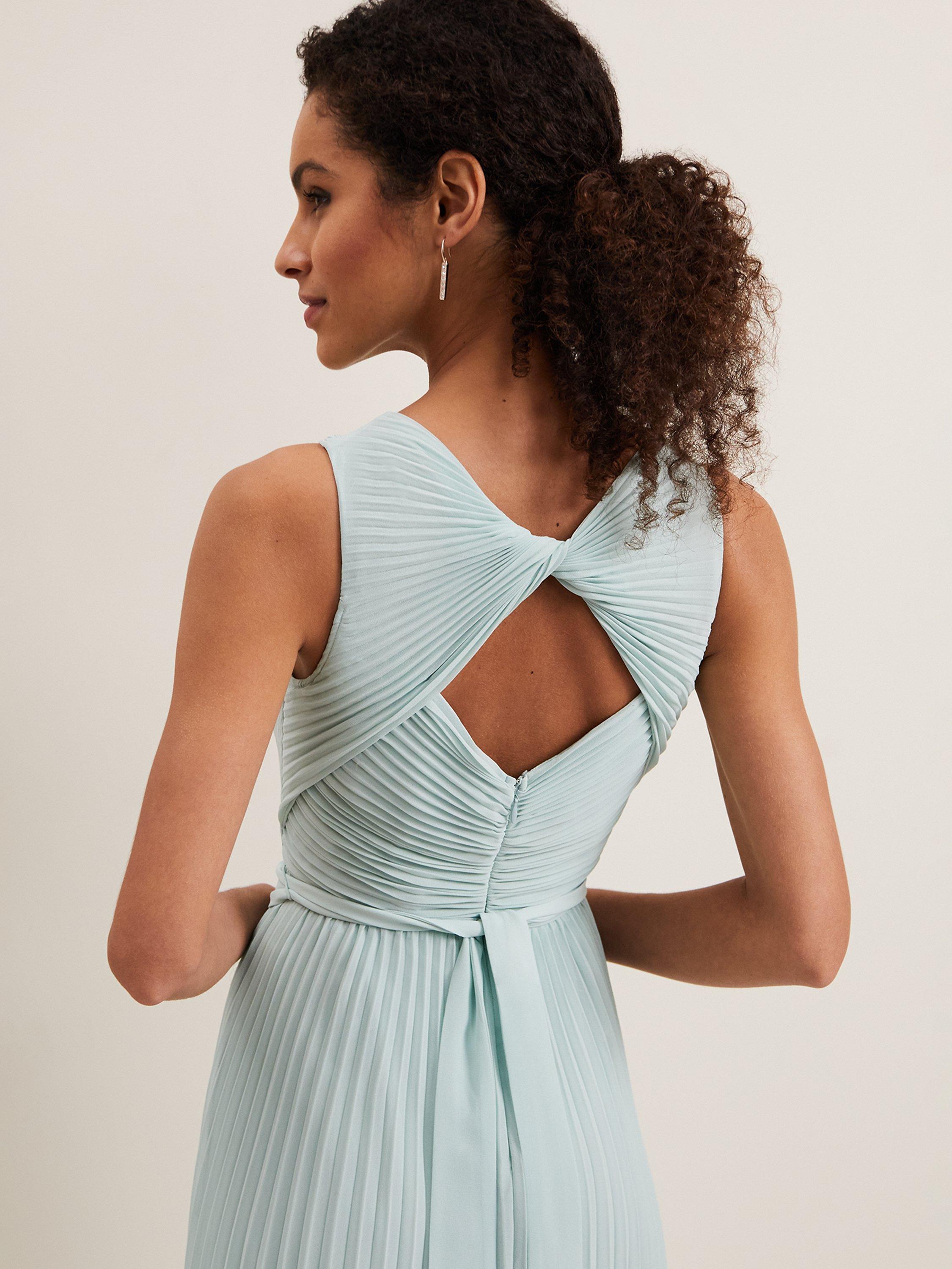 Phase Eight Cressida Pleated Midi Dress, Pale Blue, 6