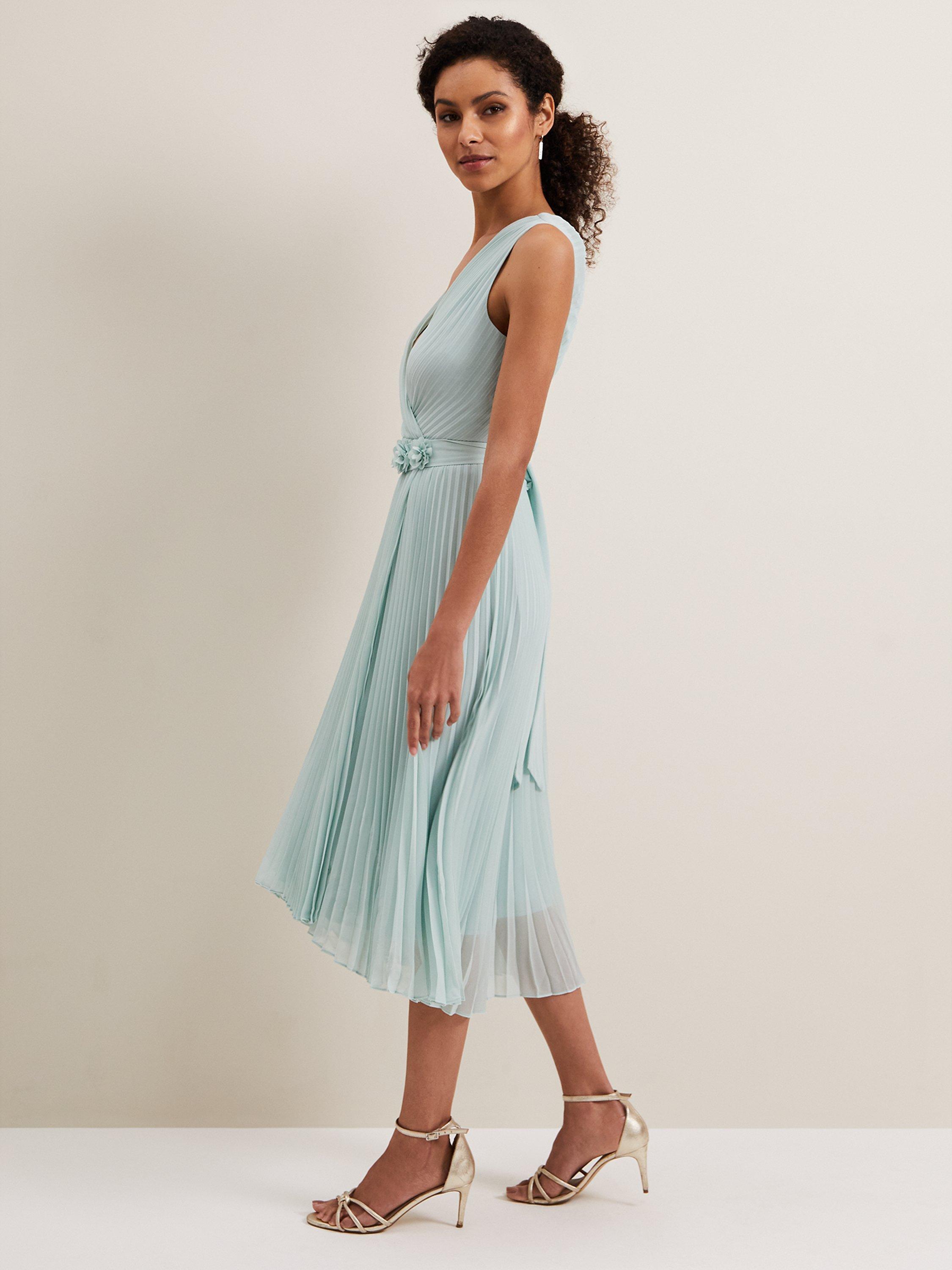 Phase Eight Cressida Pleated Midi Dress, Pale Blue, 6