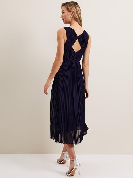Phase Eight Cressida Pleated Midi Dress - view 2, Navy