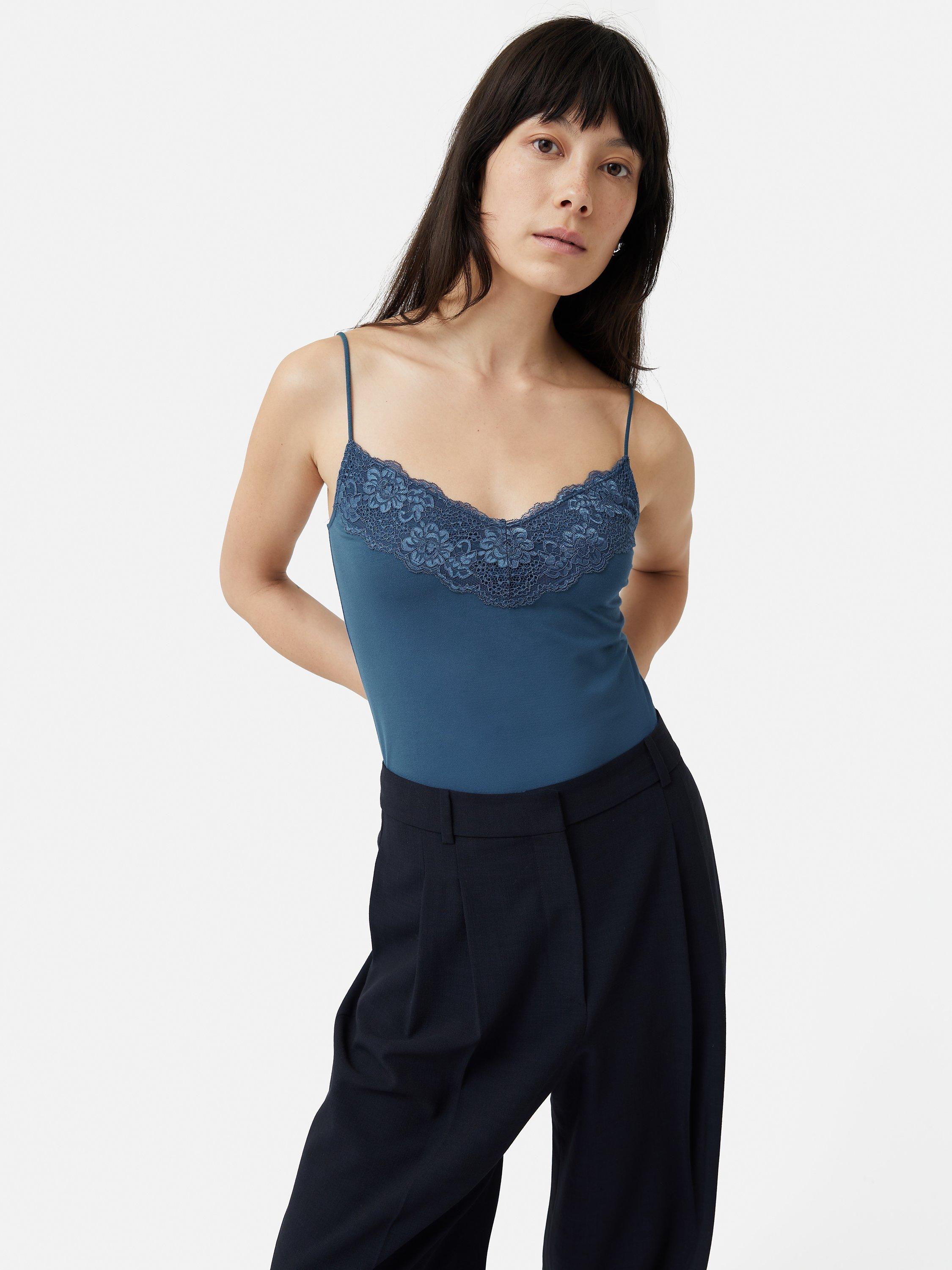 Product image 3 of 5, which shows Jigsaw Lace Trim Modal Vest, Teal, XXL