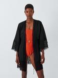 John Lewis Lace Trim Cotton Kaftan, Black