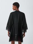 John Lewis Lace Trim Cotton Kaftan, Black